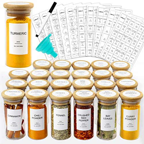 AISIPRIN Glass Spice Jars with Bamboo Airtight Lids - 24 Pcs