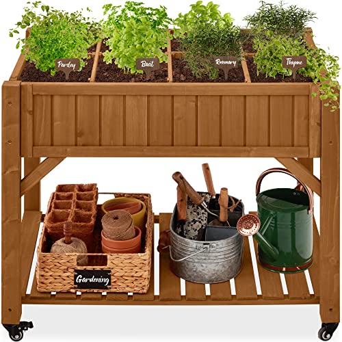 Elevated 8 Pocket Herb Garden Bed with Lockable Wheels