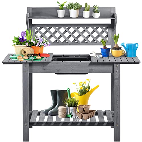 Yaheetech Garden Potting Bench with Sliding Tabletop and Sink