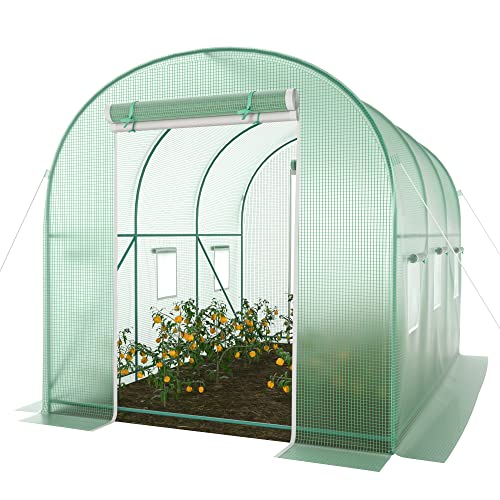 Grezone Walk-in Greenhouse with Dual Zippered Doors & 6 Windows