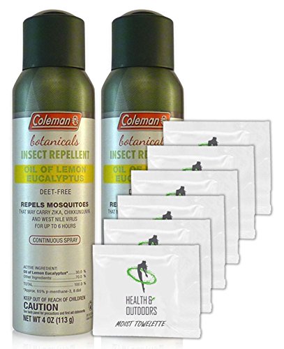 Coleman Lemon Eucalyptus Insect Repellent - 4oz. Continuous Spray (2 Pack) with Hand Wipes