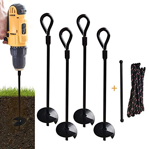 MIXXIDEA 15 inch Ground Anchor Stakes - Heavy Duty Metal Earth Augers for Outdoor Use