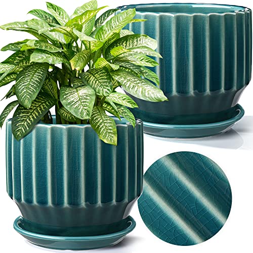 AISBUGUR Ceramic Plant Pots with Crackle Glaze Design