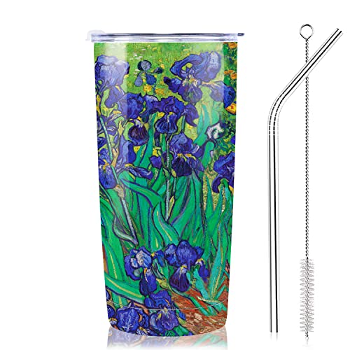 Iris Flower Tumbler with Straw and Lid