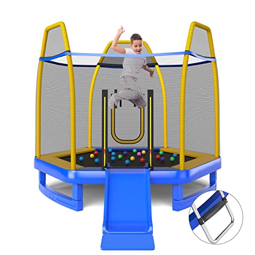 GYMAX Kids Trampoline with Slide and Ladder