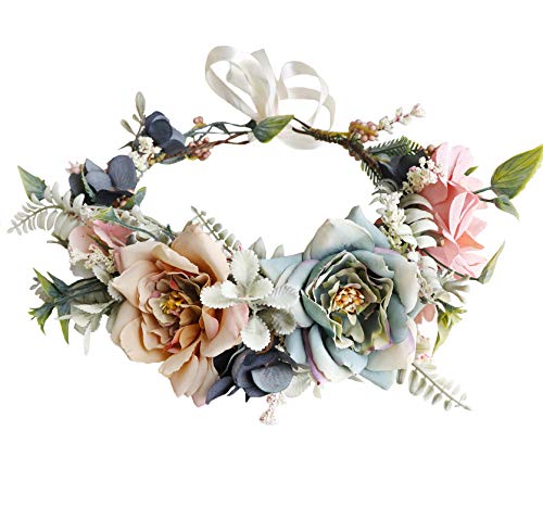 Adjustable Flower Headband Hair Wreath Halo - Vivivalue Women Floral Crown
