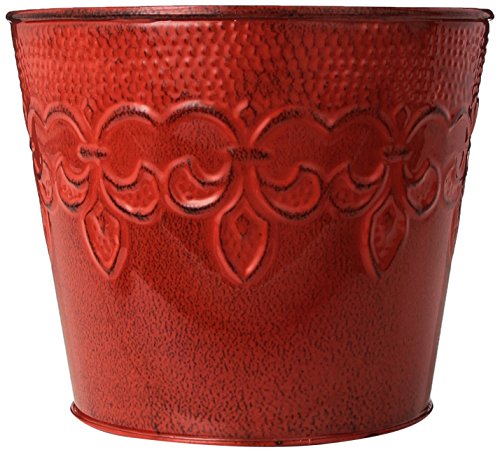 Robert Allen Metal Planter Flower Pot, Cayenne Red