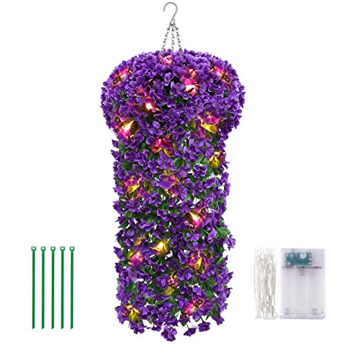 Artificial Hanging Flowers with Basket and Lights