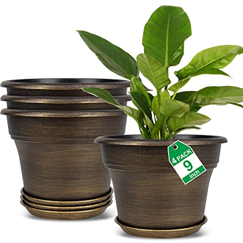 Plant Planters Pots Set - 4 Pack 9 Inch