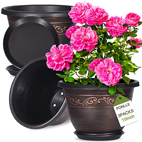 Plastic Flower Planters with Drainage Hole & Saucer