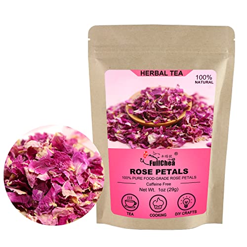 FullChea Dried Rose Petals - Edible Flowers for Tea, Baking, Crafting