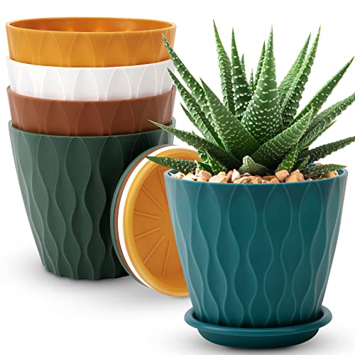 YNNICO 6 inch Plant Pots, 5 Pack Flower Pots Outdoor Indoor