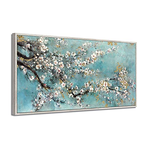 Flower Wall Art Painting with White Wood Grain Frame