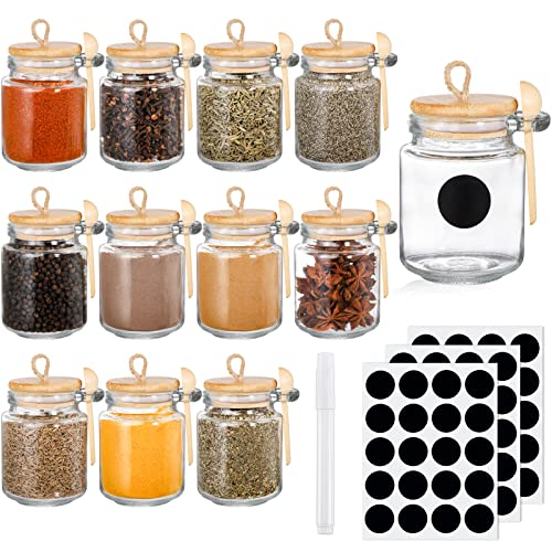 12 Pack Glass Spice Jars with Bamboo Lid & Spoon