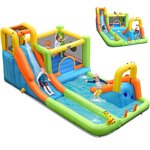 8-in-1 Mega Waterslide Park Bounce House for Outdoor Fun