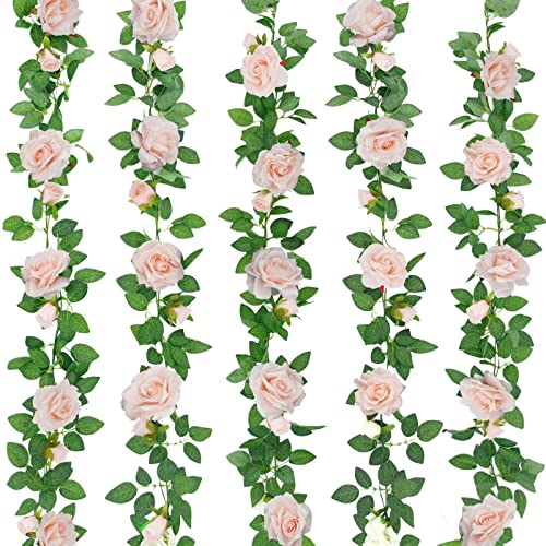 ZIFTY Pink Rose Garland Fake Flower Vines for Wedding Arch