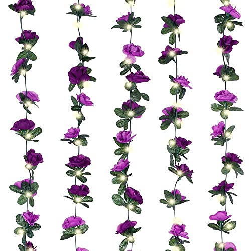 King Ma Artificial Flowers - Beautiful Rose Vine Garland with Fairy Lights