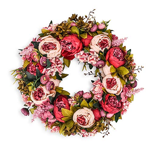 Vibrant Artificial Peony Flower Wreath for Year-Round Decor