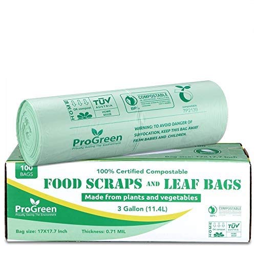 ProGreen 100% Compostable Trash Bags, 3 Gallon, Extra Thick, 100 Count