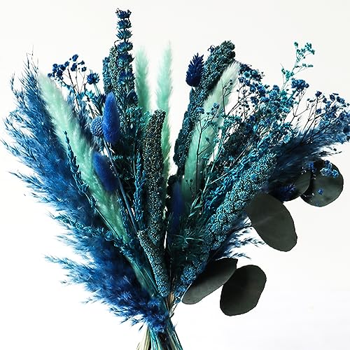 Blue Pampas Grass Bouquet for Home Wedding Decoration