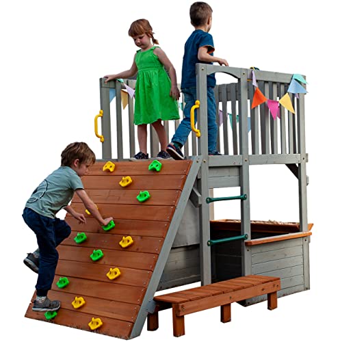 Funphix Wooden Playhouse with Sandbox and Climbing Structures
