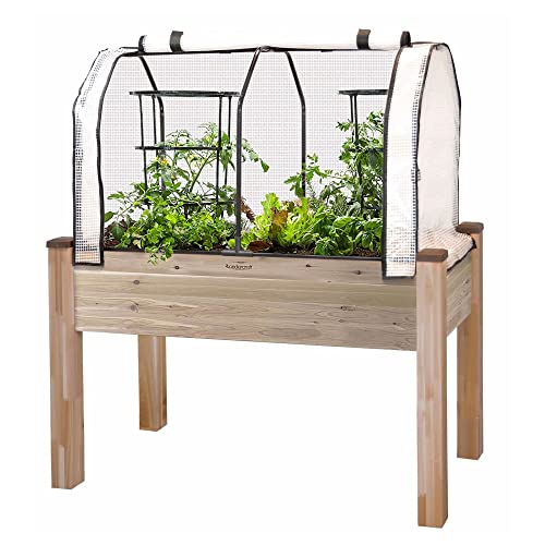 CedarCraft Self-Watering Elevated Garden Planter with Greenhouse Cover