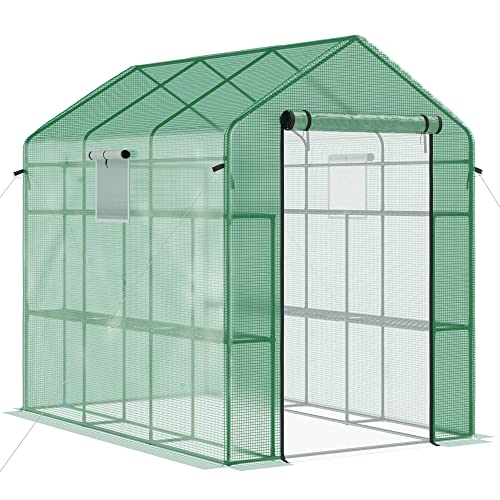 Outsunny 2-Tier Shelf Greenhouse with Mesh Door & Windows