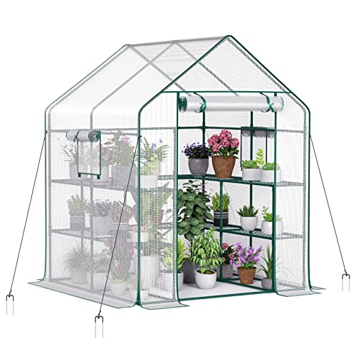 Outdoor Greenhouse with 2 Mesh Windows, 4 Tiers, and 10 Shelves
