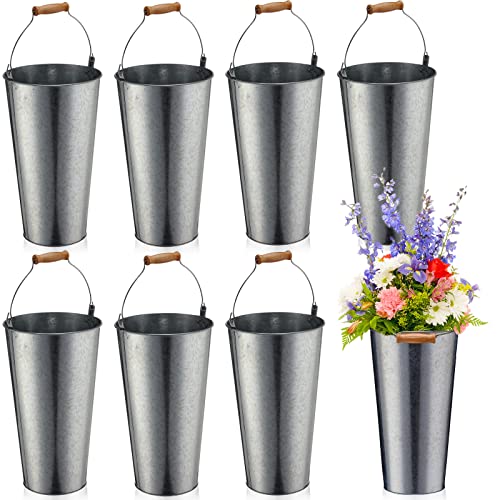 8-Piece Galvanized Metal Flower Buckets with Handle