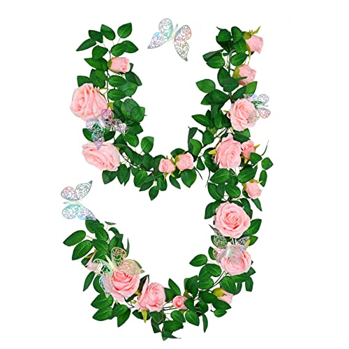 Yastouay Pink Flower Garland with 3D Butterfly