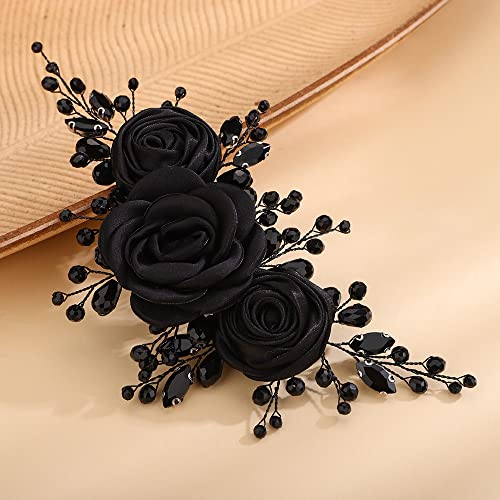 Elegant Black Flower Crystal Headband for Women and Girls