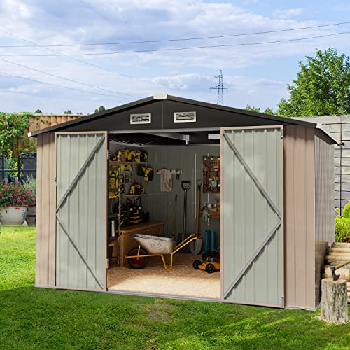 Aoxun Outdoor Storage Shed - 8x10 ft Metal Bike Shed with Air Vent and Slide Door