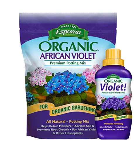 Espoma Organic African Violet Mix and Violet! Liquid Plant Food Combo Pack