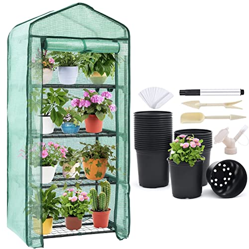 Ohuhu Mini Greenhouse with 28 Pack Nursery Pots
