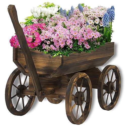 Wood Wagon Planter for Outdoor Balcony Decor