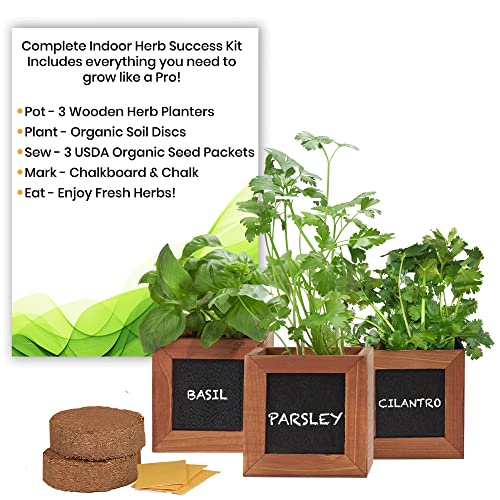 Indoor Herb Garden Kit with Wooden Herb Planters
