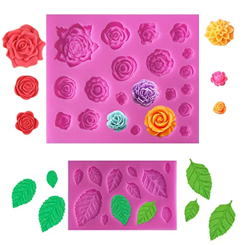 Rose Flowers and Leaves Fondant Candy Silicone Molds