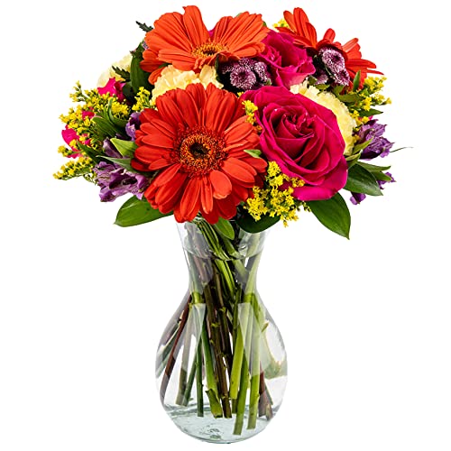 Pink, Orange Everlasting Fling Fresh Flower Bouquet with Vase