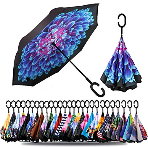 SIEPASA Double Layer Inverted Umbrella with C-Shaped Handle