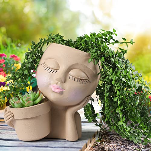 WEWEOW Face Planter Pot - Cute Double Flower Pots for Indoor Outdoor Plants