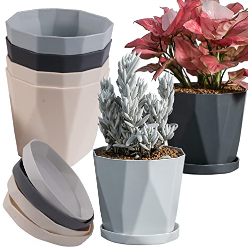 InmeRun 5-inch Plant Pot Set with Drainage Holes and Saucers