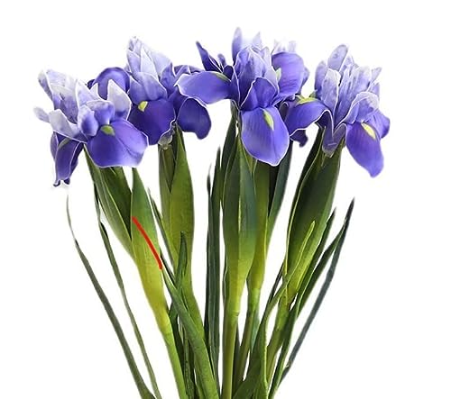 Romase Iris Flowers Artificial 6 Pcs Real Touch Long Stems