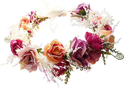 Vivivalue Pink Flower Headband Halo with Ribbon