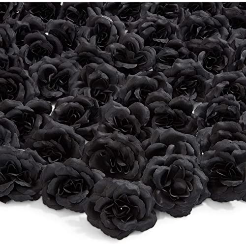 Bulk Pack of 50 Black Artificial Silk Roses for Decorations