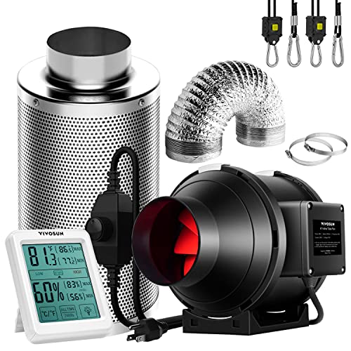 VIVOSUN 4 Inch Inline Fan Combo with Speed Controller, Carbon Filter, and Ducting