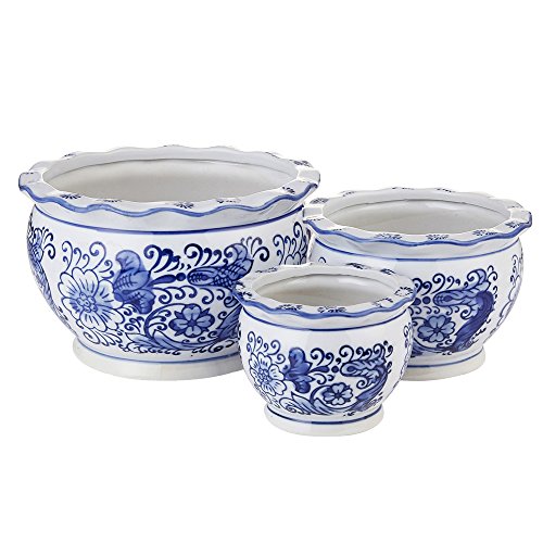 Blue and White Porcelain Flower Pots, Set of 3