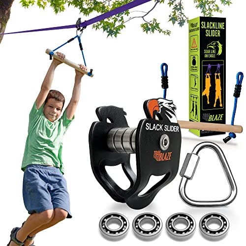 Trailblaze Zipline Kit for Outdoor Backyard - Premium Zip Line Accessories with Wooden Monkey Bar - 300lb Capacity