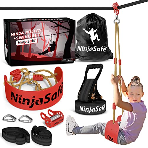 Slackline and Swing Kit for Outdoor Fun - Kids Slider Line Kit for Backyard Kids Ages 5-14