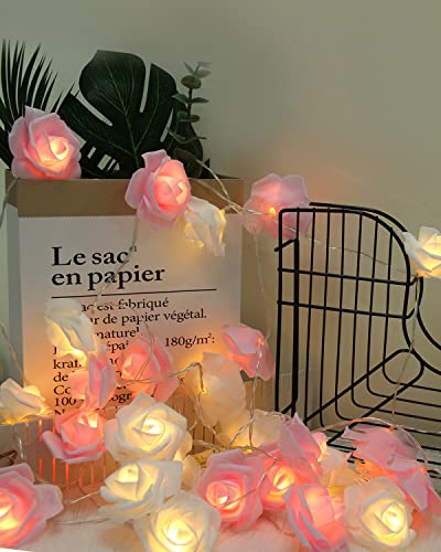 Pink White Rose Flower String Lights