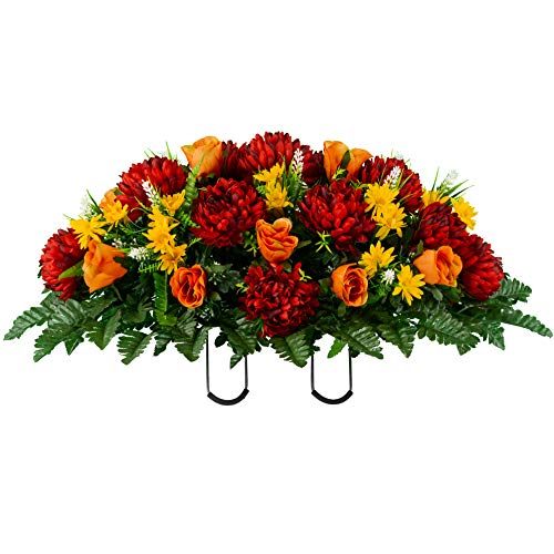 Artificial Cemetery Flowers - Realistic Roses, Outdoor Grave Decorations